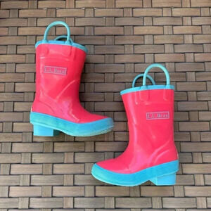 L.L. Bean Kids Bright Pink and Aqua Rain Boots